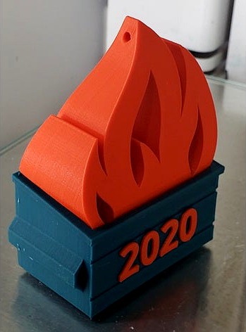 2020 Dumpster Fire Ornament (Dual Color Dumpster and Angled Fire) by tagno25