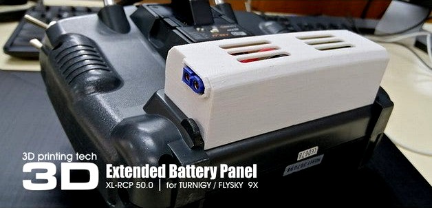 Extended battery panel for Turnigy 9X and Flysky 9X by 3dxl