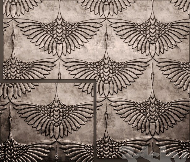 3D panel, futurism, stork, bird, crane.