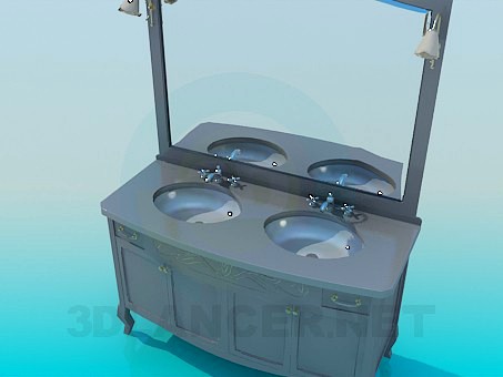 3D Model Double washbasin with mirror