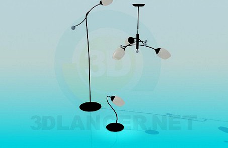 3D Model Chandelier, floor and table lamps