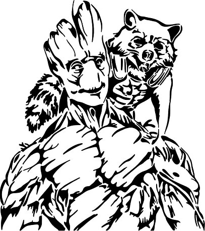 Rocket and Groot stencil 2 by Longquang