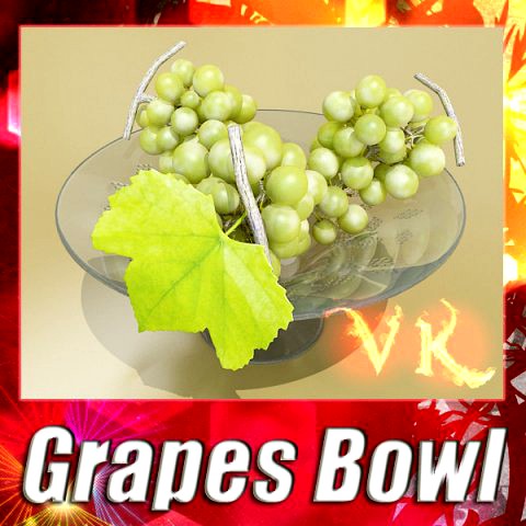 Green Grapes in Glass Bowl 3D Model