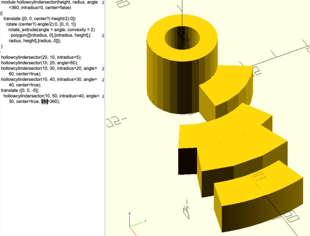 OpenSCAD simple hollowed cylinder and sector of it ! by laurent_despeyroux