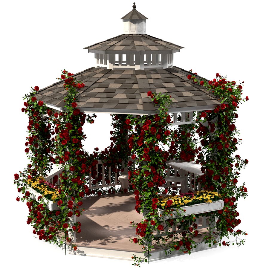 Gazebo Covered with Red Rose
