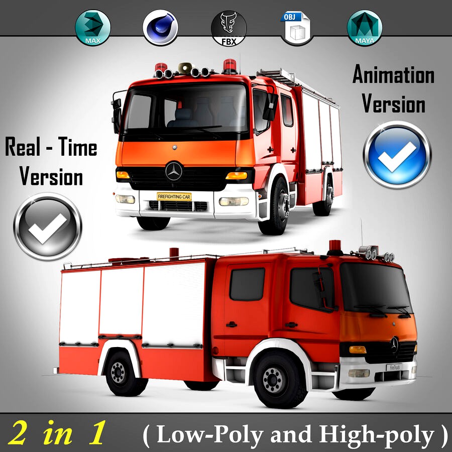 2 in 1 ( Low-Poly And High-Poly ) Mercedes Benz Atego fire truck