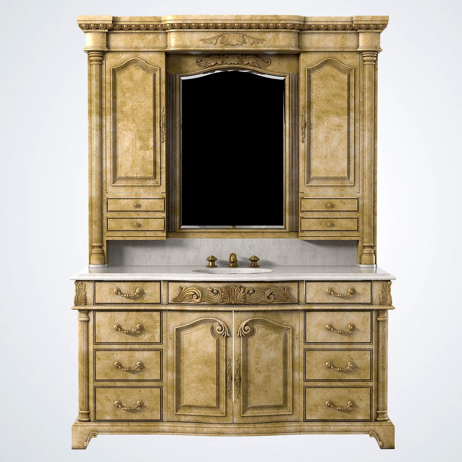 Ambella Home Monticello Sink Chest with Lighted Hutch Mirror