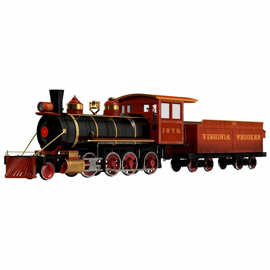 Steam Train with Wagon 2 3D Model