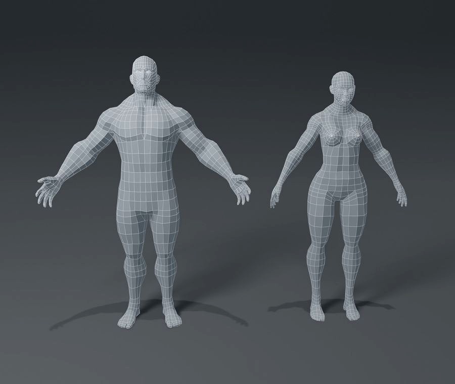 Superhero Muscular Human Male Female Body Base Mesh 3D Model