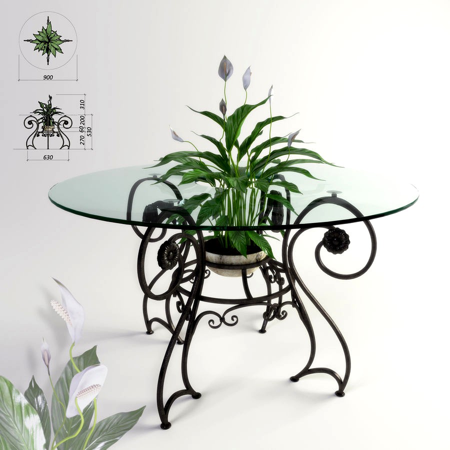 Forged table and plant Spathiphyllum