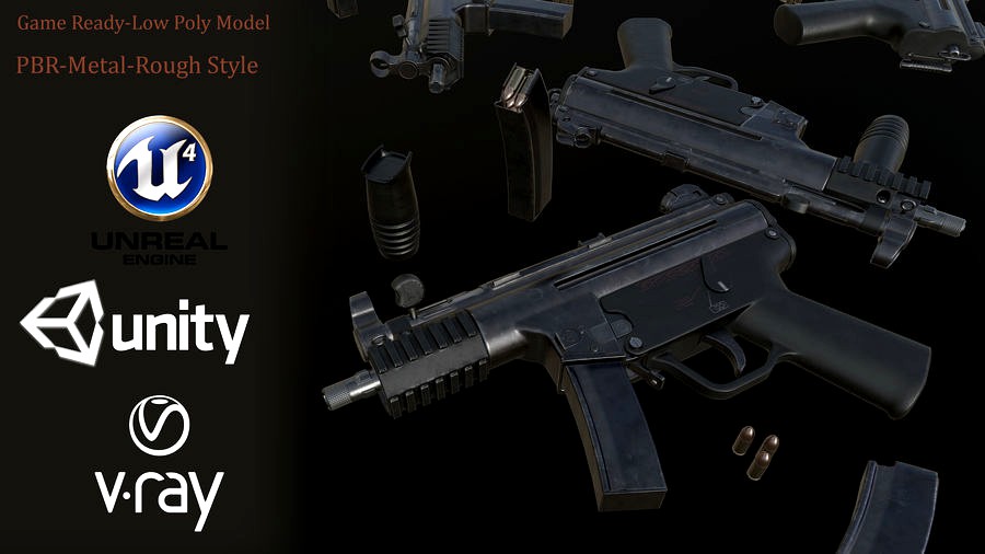 HK MP5 SMG LowPoly-GameReady Low-poly 3D model