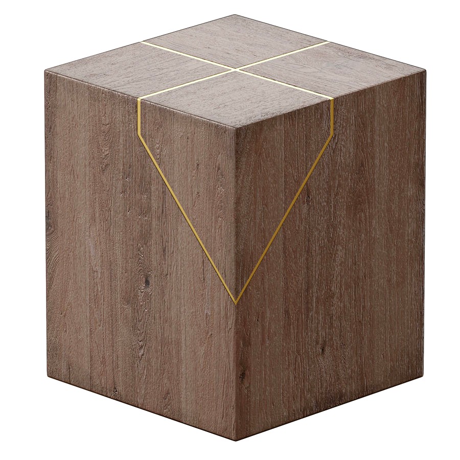 Rylan Brass-Inlaid Wood Block End Table