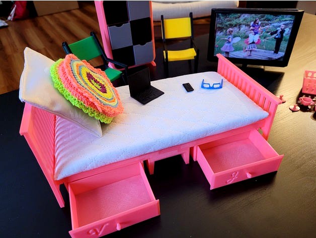 Doll Bed - Ultimate Barbie Bed with 4 Drawers by Zrac