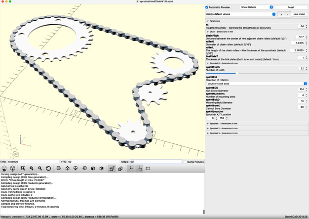 Parameterized Sprockets & Chains by Gumyr