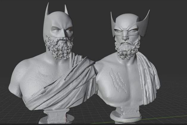 Batman & Wolverine Greek Statue by GuillaumeV