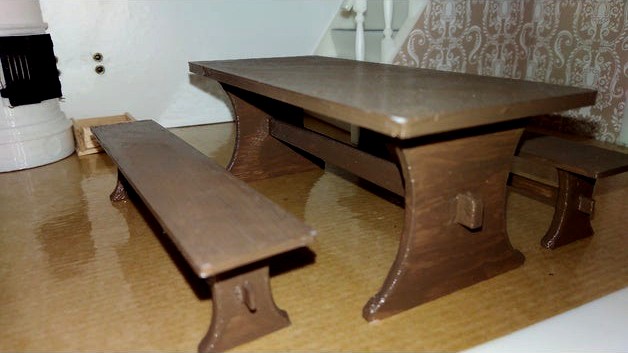 Kitchen table and benches for dollhouse by jormakainen