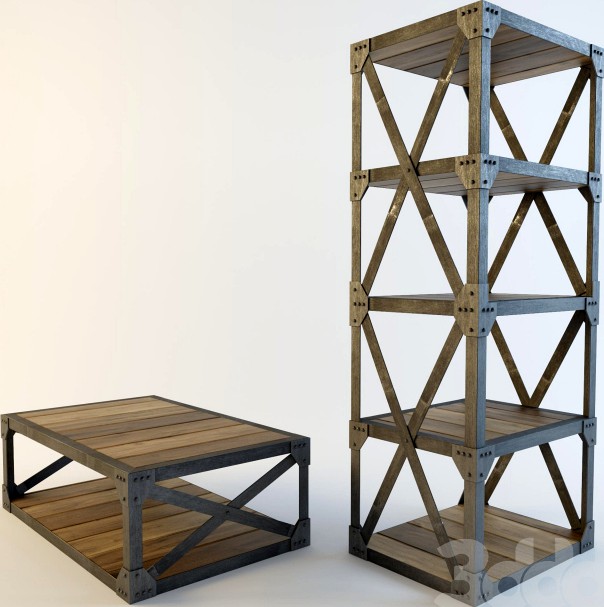 Halo Scaffolding Narrow Bookcase and Coffee Table