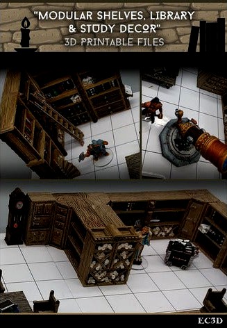 Modular Shelves - Library & Study Decor - 28mm Gaming - Sample Items by ecaroth