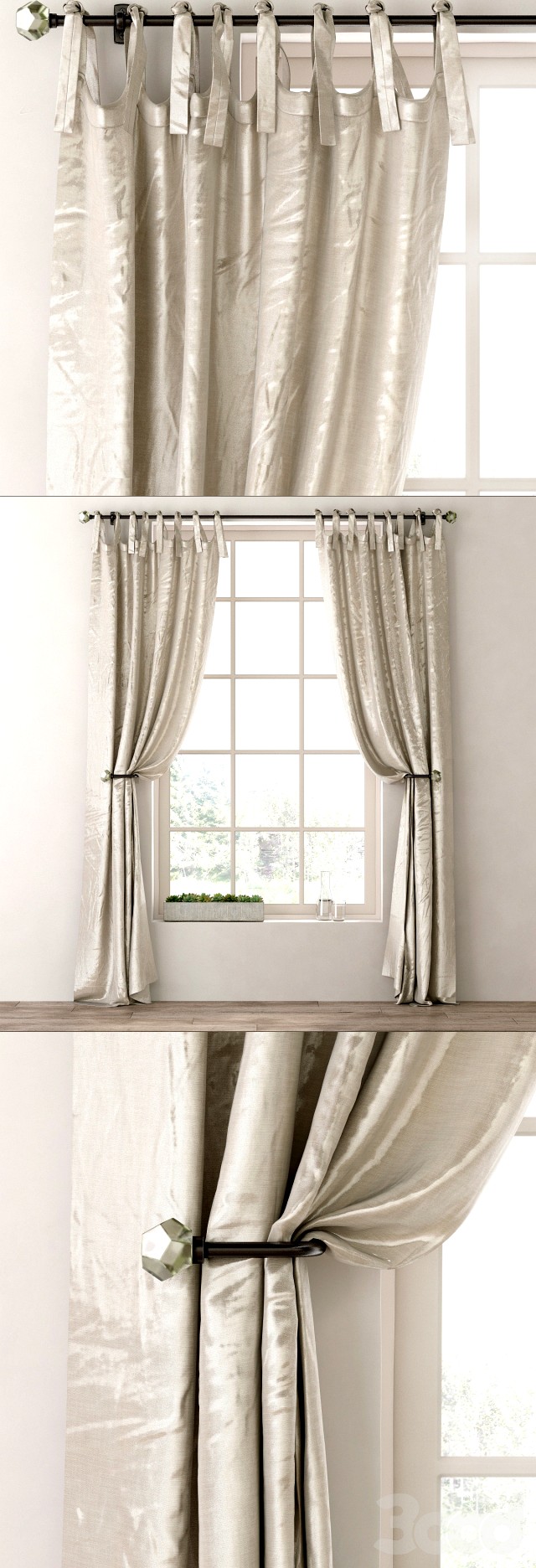 RH/ LUSTER SILK TIE-TOP DRAPERY PANEL
