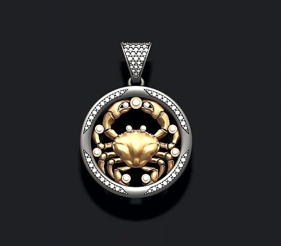 Horoscope Cancer pendant with gems | 3D