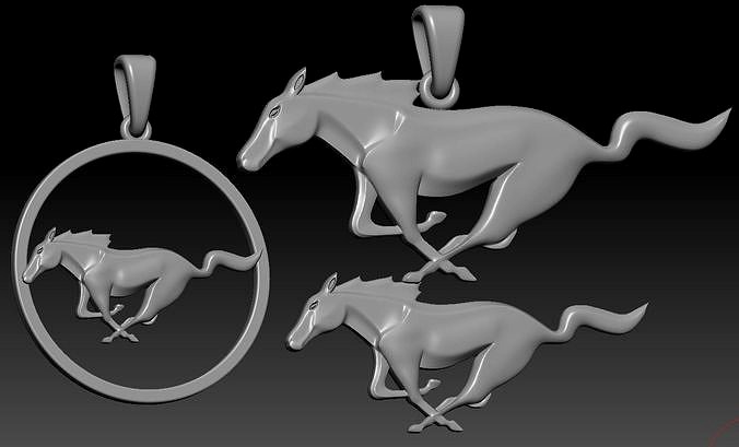 mustang horse pendant three options  | 3D
