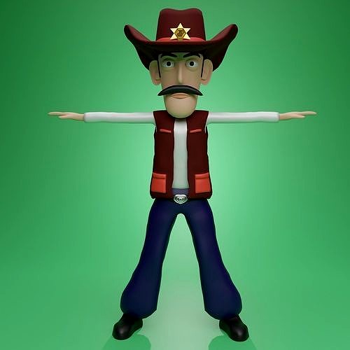 Cowboy Cartoon Character Low-poly 3D model