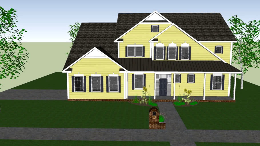 Yellow Modern House 3d model