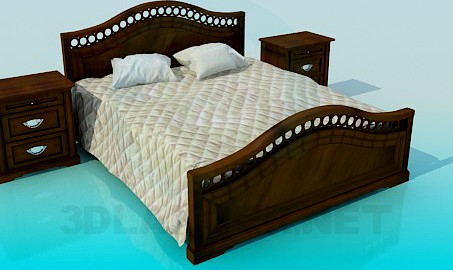 3D Model Bed and bedside tables complete