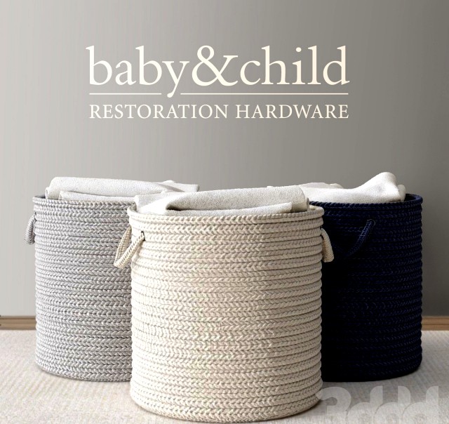 RH/ BRAIDED WOOL HAMPER