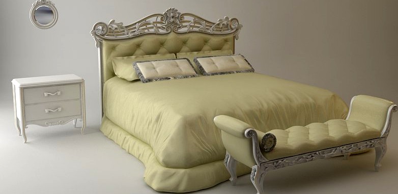 Headboard Bed and bench and3d model