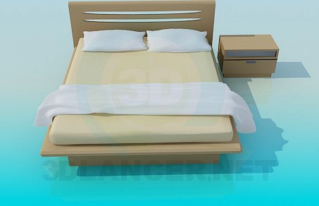 3D Model Double bed and bedside table