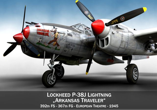 Lockheed P38J Lightning Arkansas Traveler 3D Model
