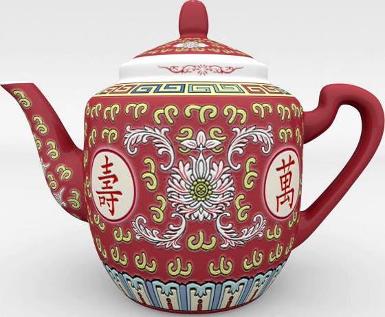 Chinese Porcelain Wan Shou Teapot 3D Model
