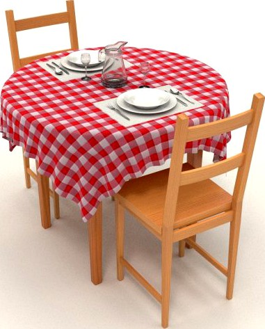 Round Dining table set 3D Model