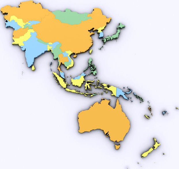 Map of Asia and Oceania 3D Model