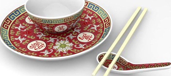 Chinese Porcelain - Rice Soup Bowl Set 3D Model