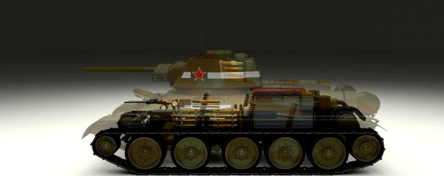 T-34-76 Interior-Engine Bay Camo Full 3D Model