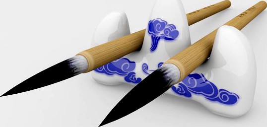 Chinese Calligraphy Brush Pen with Holder 3D Model