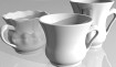 3 white porcelain tea cups on a gray background 3D Model
