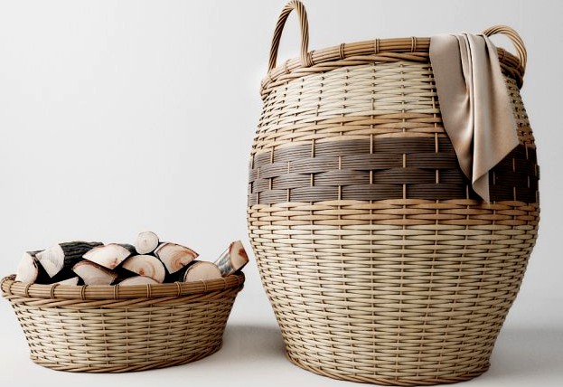 Basket basket with wood 3D Model