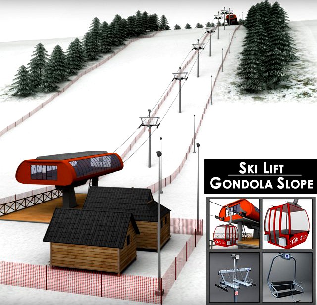 Ski slope gondola mountain large pack 3D Model