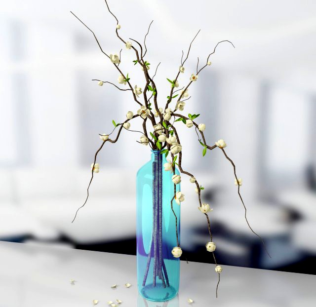 Branches with flowers in vase 3D Model