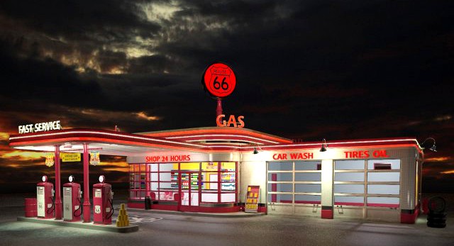 Gas Station Route66 at day and night 3D Model