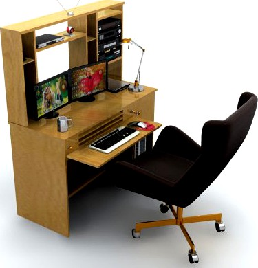 Desk Set Working Computer 3D Model