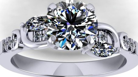 Each Side Emerald Stone Diamond Ring 3D Model