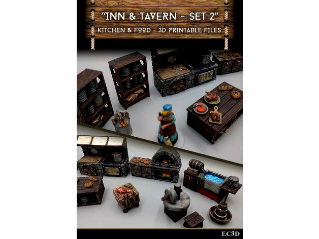 Inn & Tavern Items - Set 2 - Kitchen and Food - 28mm gaming - Sample Items by ecaroth
