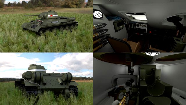 T34-76 Tank with Interior HDRI 3D Model