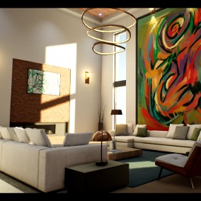 Modern House Interior with 22 Original Modern Paintings