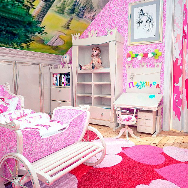 Bedroom furniture girl Princess 3D Model