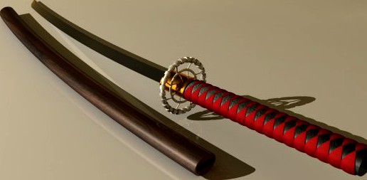 Traditional Katana Samurai Sword high and low poly 3D Model